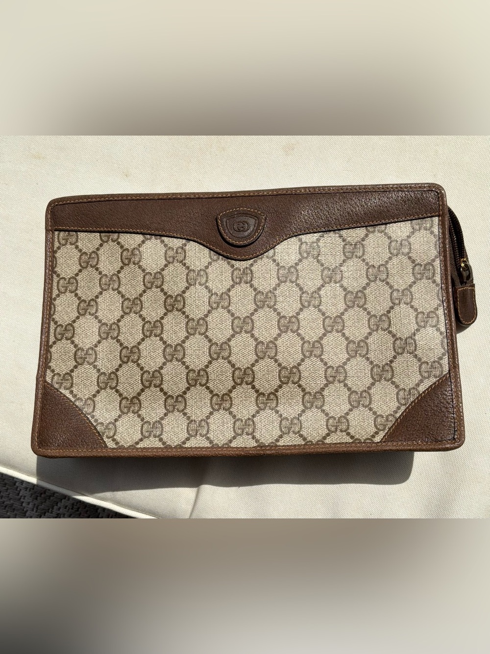Gucci Signature Brown and Cream clutch